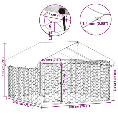Dog Kennel Silver Galvanized Steel, Polyethylene Large