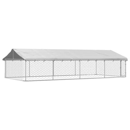 Dog Kennel Silver Galvanized Steel Large Rectangular 118.1W x 236.2D x 59.1H