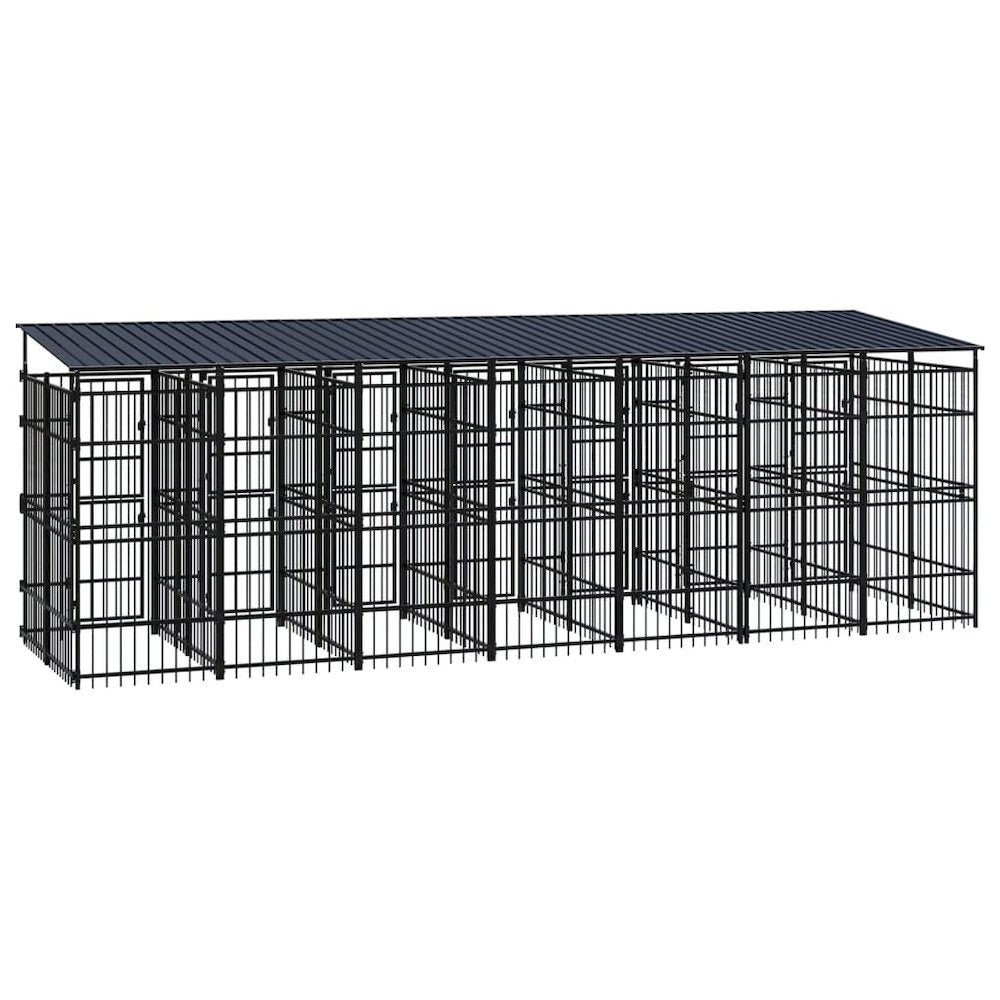 Dog Kennel Black Powder-Coated Steel Durable