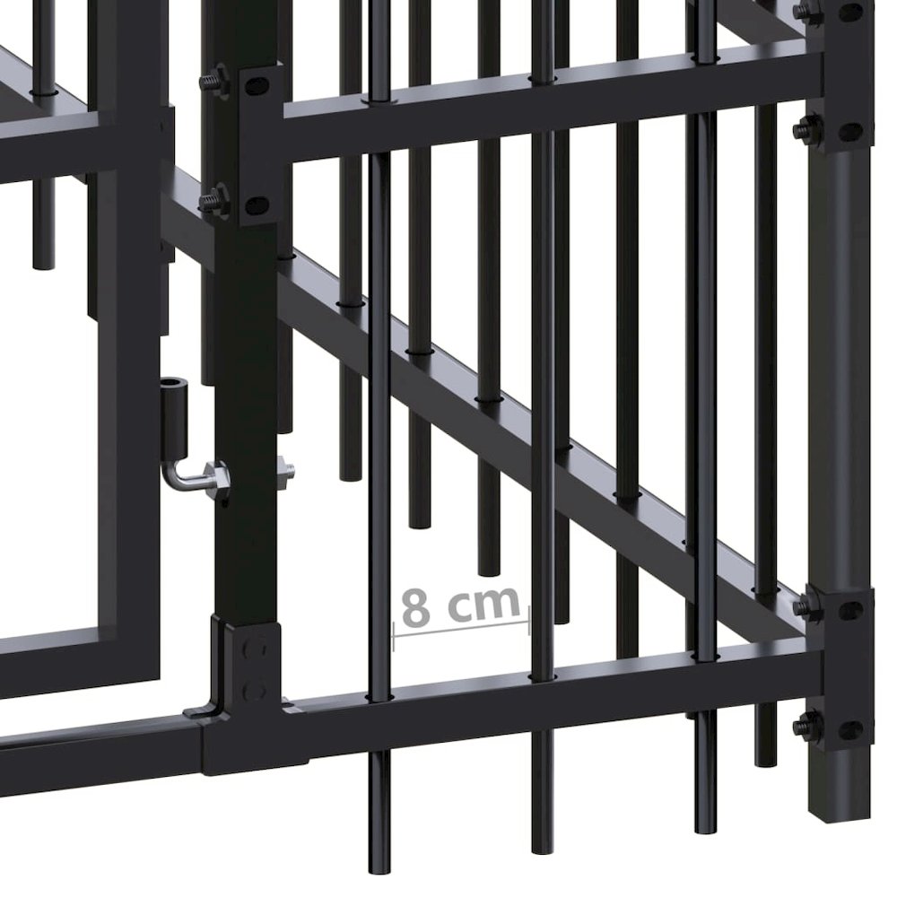 Dog Kennel Black Powder-Coated Steel Durable