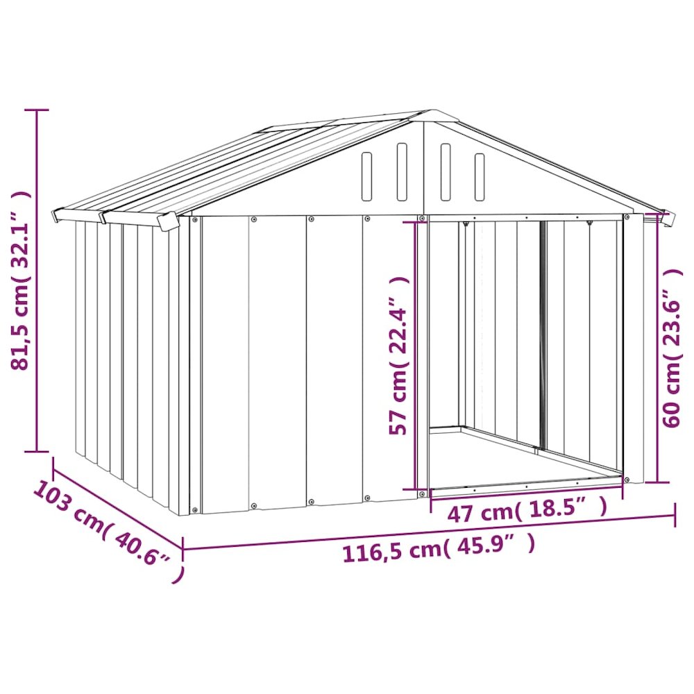 Dog House Anthracite Galvanized Steel 45.9x40.6x32.1 in Durable
