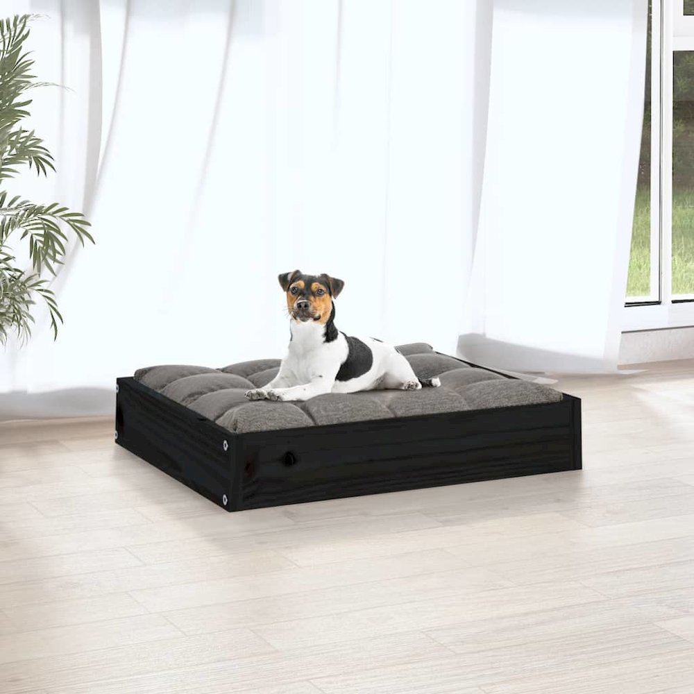 Dog Bed Black Solid Pine Wood