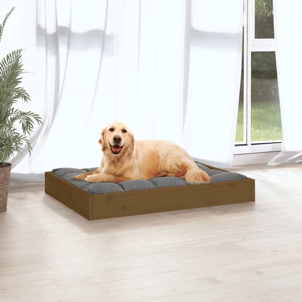 Dog Bed Honey Brown Solid Pine Wood 28W x 21.3D x 3.5H