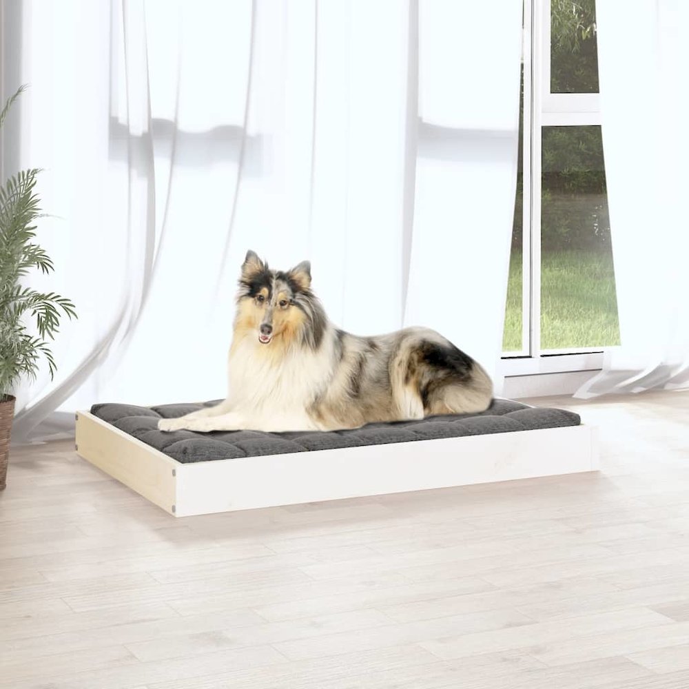 Dog Bed White Solid Pine Wood Medium Minimalistic
