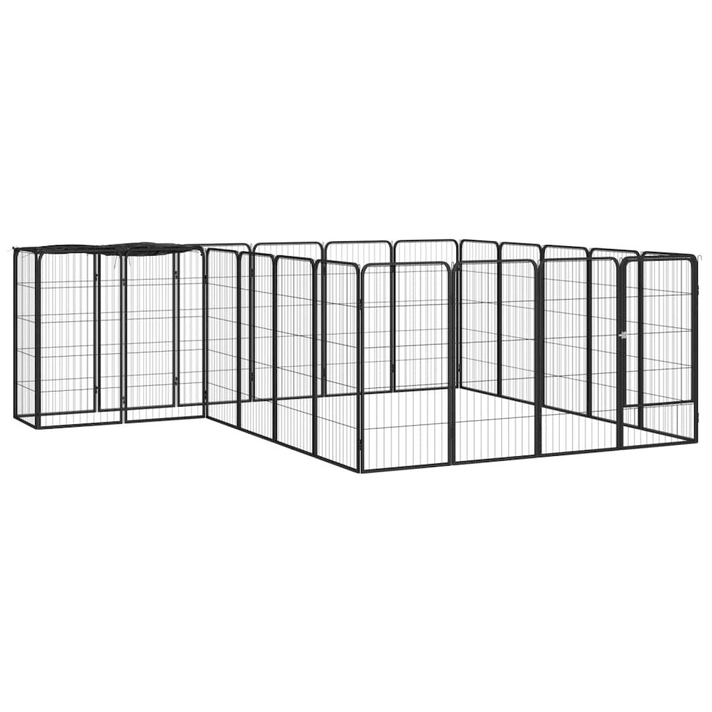 Dog Playpen Black Powder-Coated Steel 22-Panel
