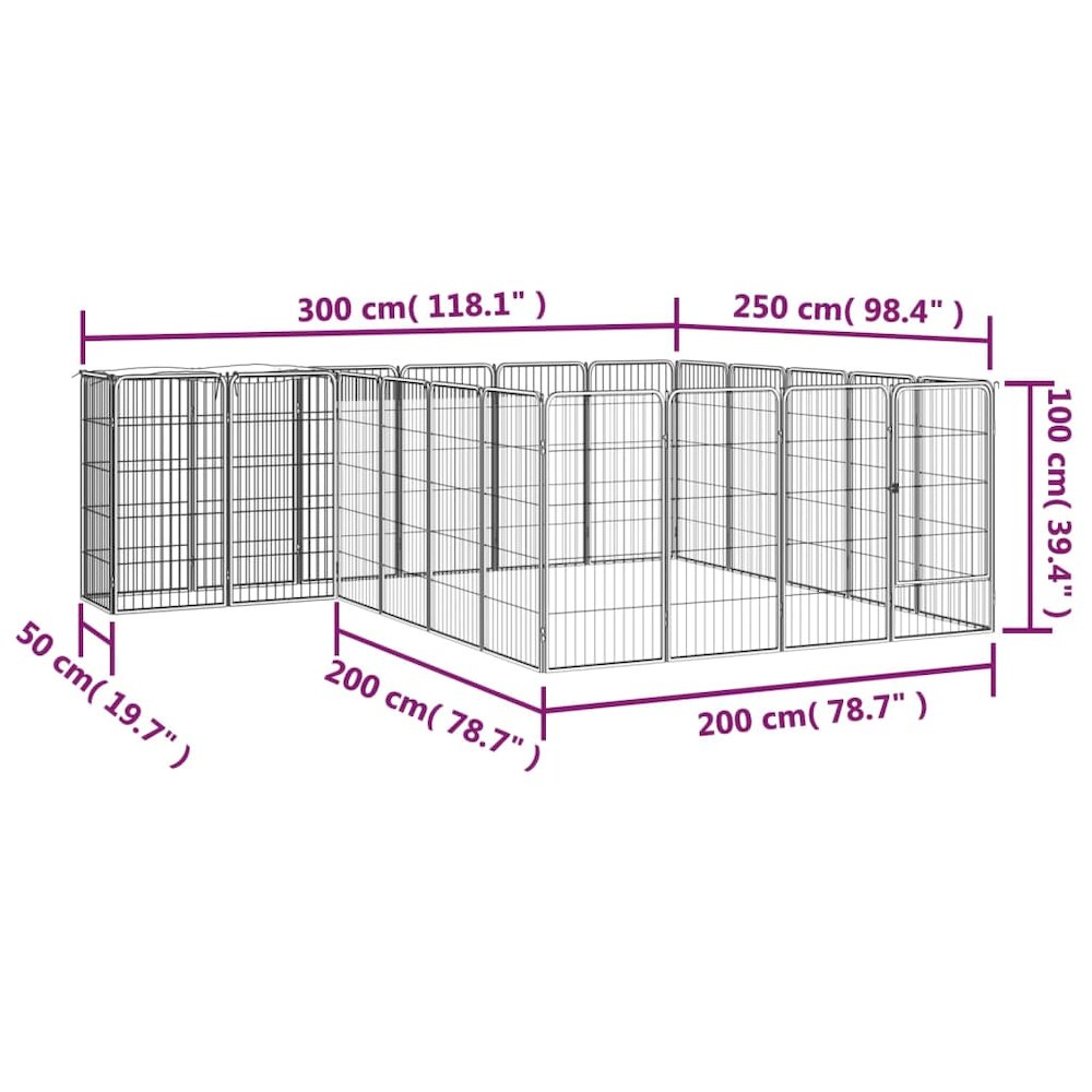 Dog Playpen Black Powder-Coated Steel 22-Panel