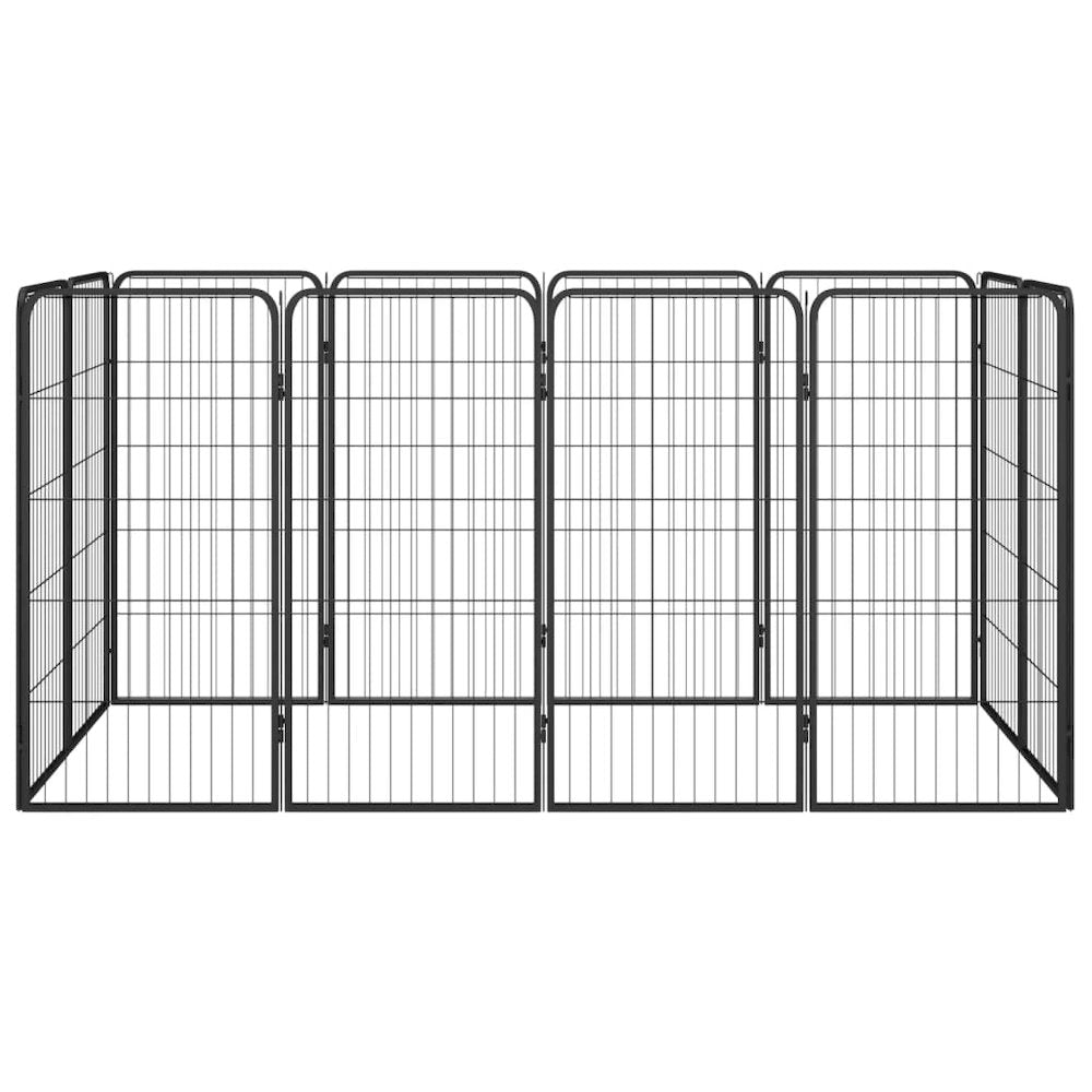 Dog Playpen Black Powder-coated Steel Large Height-Adjustable