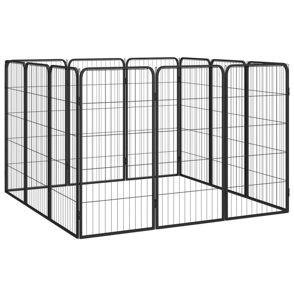 Dog Playpen Black Powder-coated Steel Large Height-Adjustable