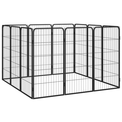 Dog Playpen Black Powder-coated Steel Large Height-Adjustable