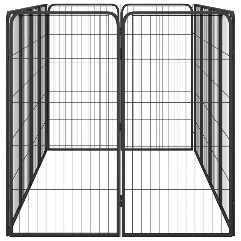 Dog Playpen Black Powder-coated Steel Large Height-Adjustable