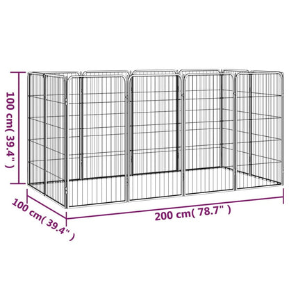 Dog Playpen Black Powder-coated Steel Large Height-Adjustable