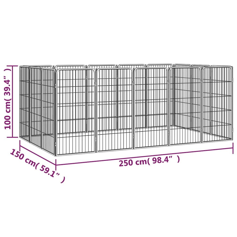 Dog Playpen Black Powder-Coated Steel Expandable 59.1W x 98.4D x 39.4H