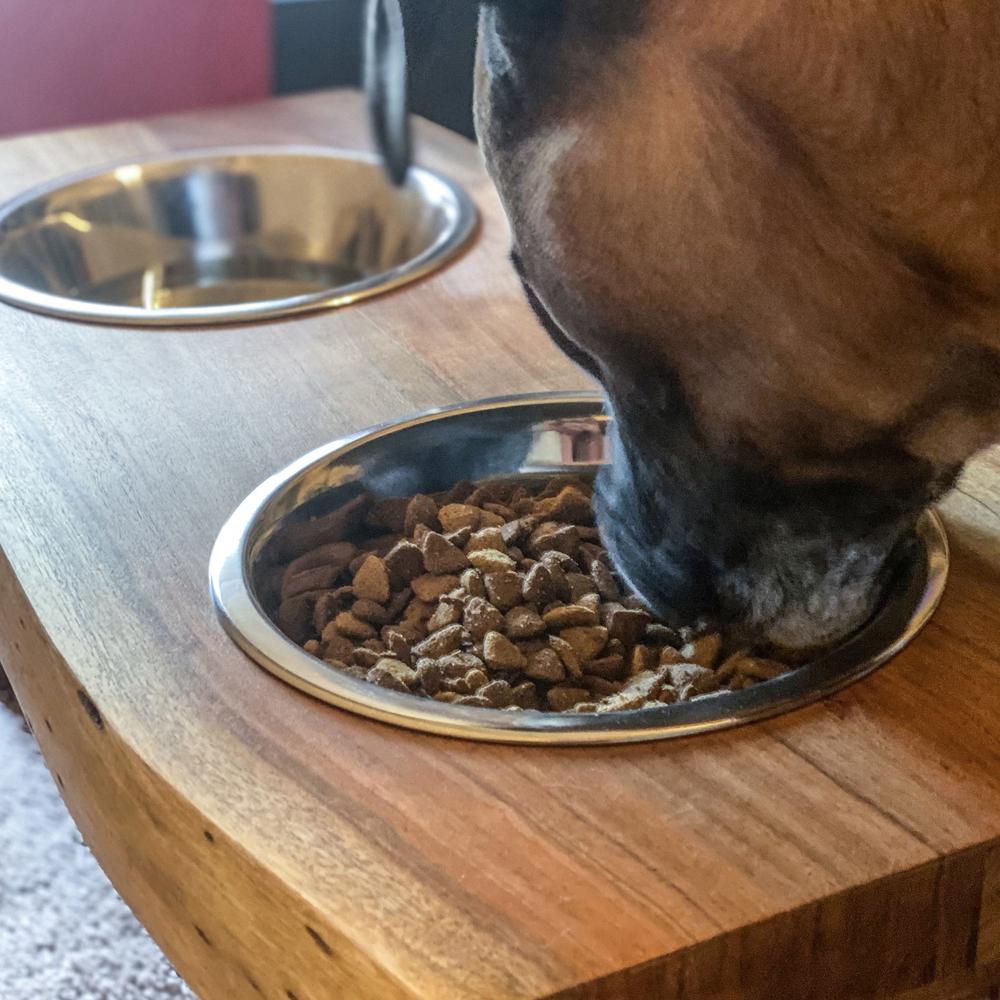 AmeriHome Acacia Wood Live Edge Double Bowl Pet Feeder Stand