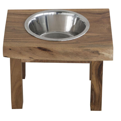 AmeriHome Acacia Wood Live Edge Single Bowl Pet Feeder Stand
