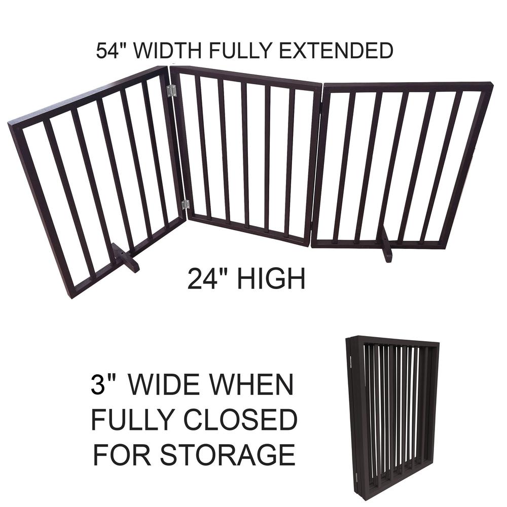 AmeriHome 54 inch Freestanding 3-Panel Folding Wood Pet Gate - Brown
