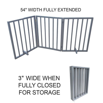 AmeriHome 54 inch Freestanding 3-Panel Folding Wood Pet Gate - Grey