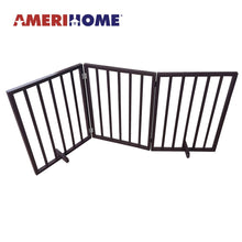 AmeriHome 54 inch Freestanding 3-Panel Folding Wood Pet Gate - Brown