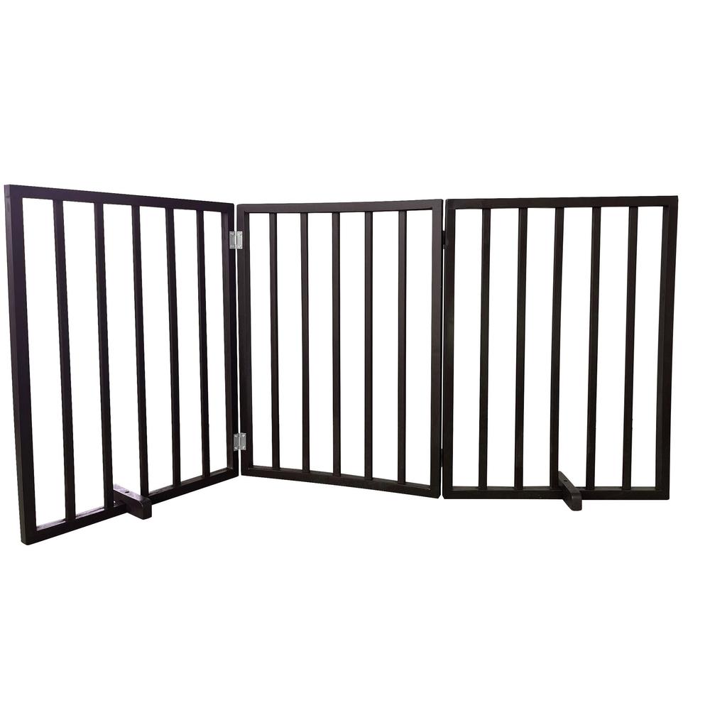 AmeriHome 54 inch Freestanding 3-Panel Folding Wood Pet Gate - Brown