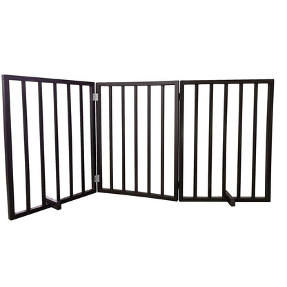 AmeriHome 54 inch Freestanding 3-Panel Folding Wood Pet Gate - Brown