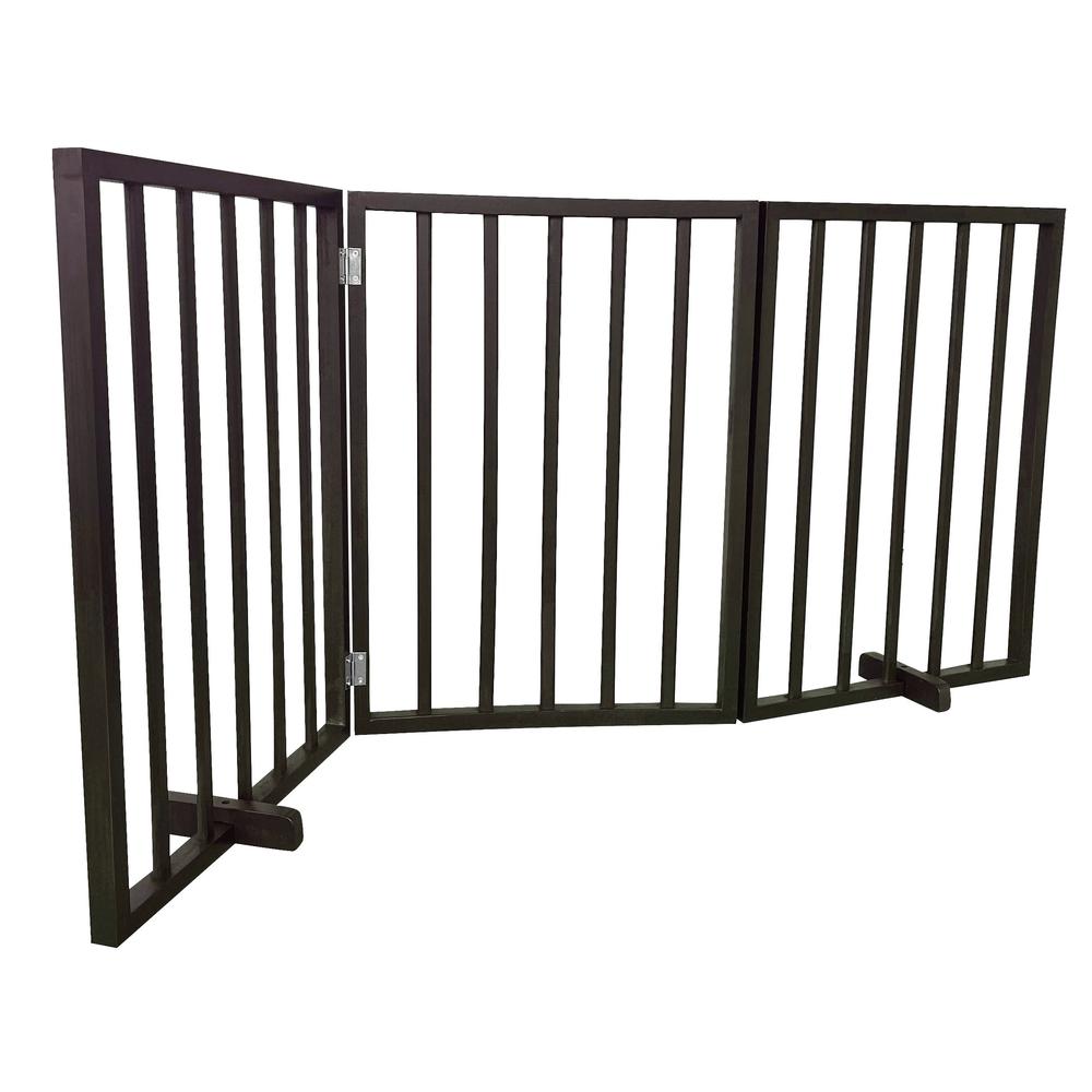 AmeriHome 54 inch Freestanding 3-Panel Folding Wood Pet Gate - Brown