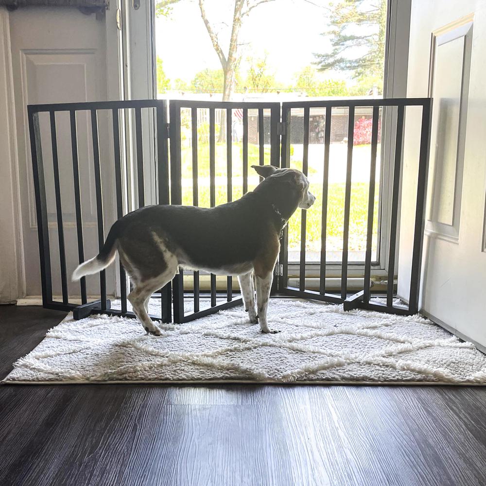 AmeriHome 54 inch Freestanding 3-Panel Folding Wood Pet Gate - Brown