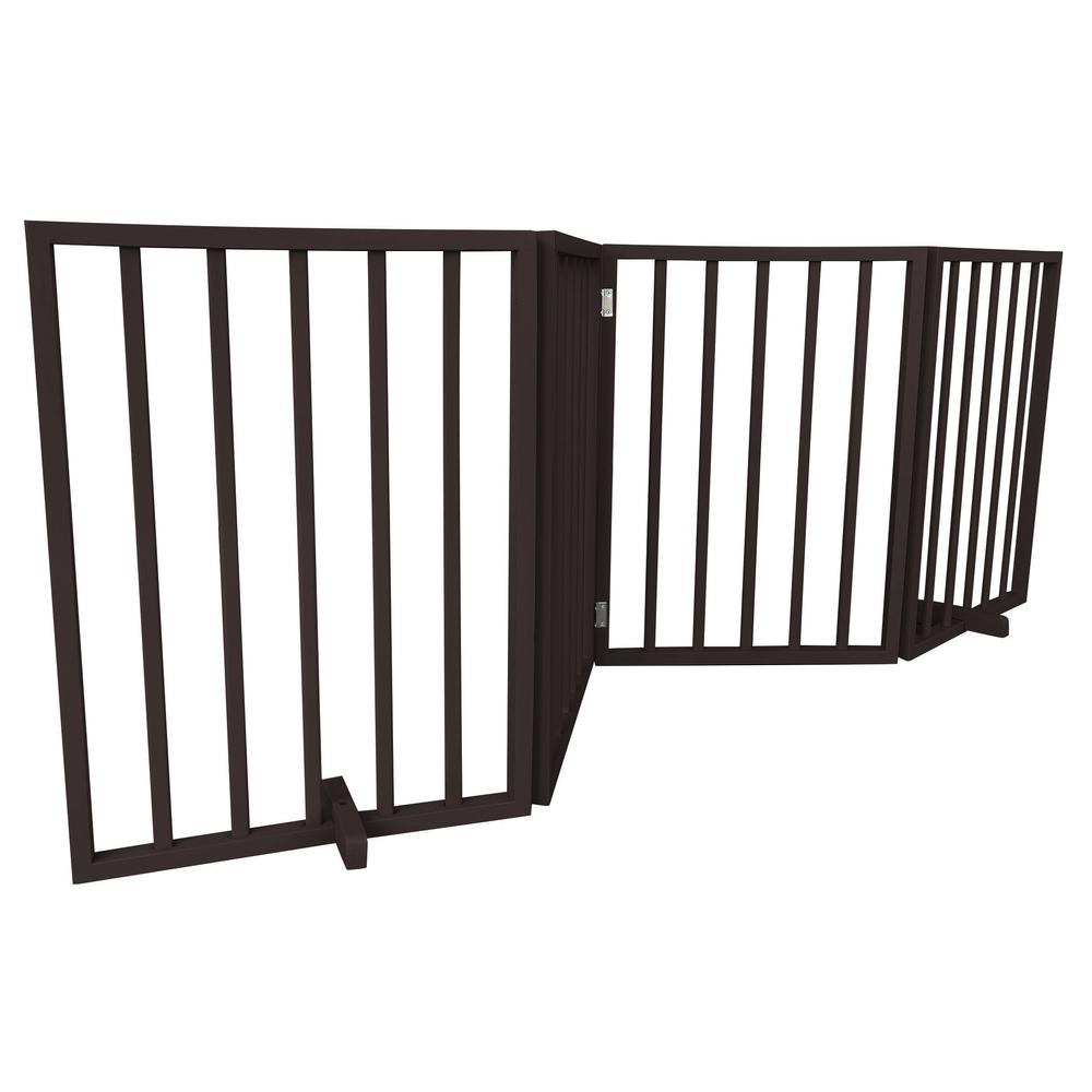 AmeriHome 72 inch Freestanding 4-Panel Folding Wood Pet Gate - Brown