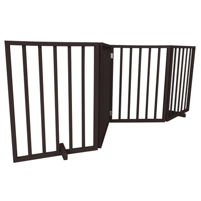 AmeriHome 72 inch Freestanding 4-Panel Folding Wood Pet Gate - Brown