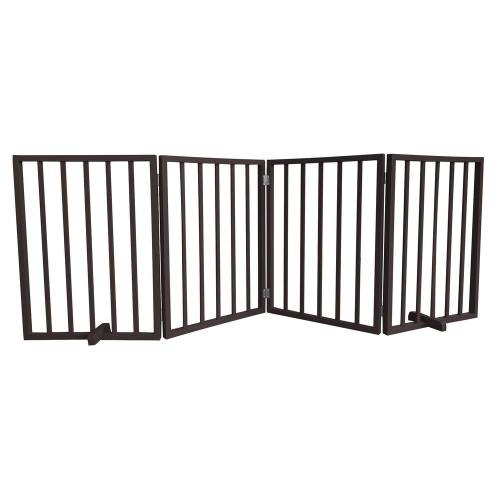 AmeriHome 72 inch Freestanding 4-Panel Folding Wood Pet Gate - Brown