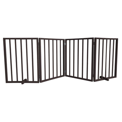 AmeriHome 72 inch Freestanding 4-Panel Folding Wood Pet Gate - Brown