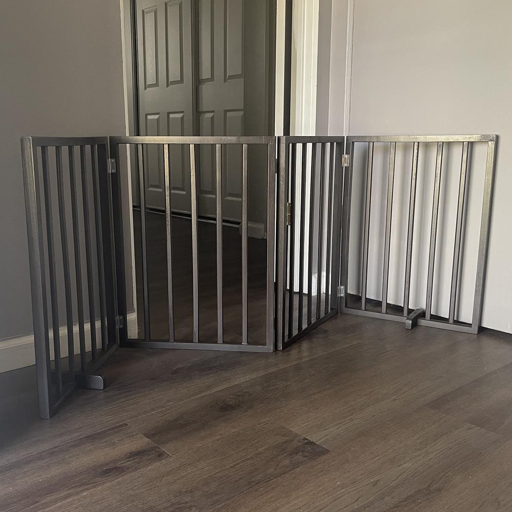 AmeriHome 72 inch Freestanding 4-Panel Folding Wood Pet Gate - Brown
