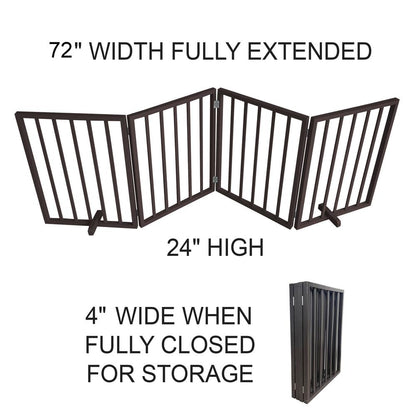 AmeriHome 72 inch Freestanding 4-Panel Folding Wood Pet Gate - Brown