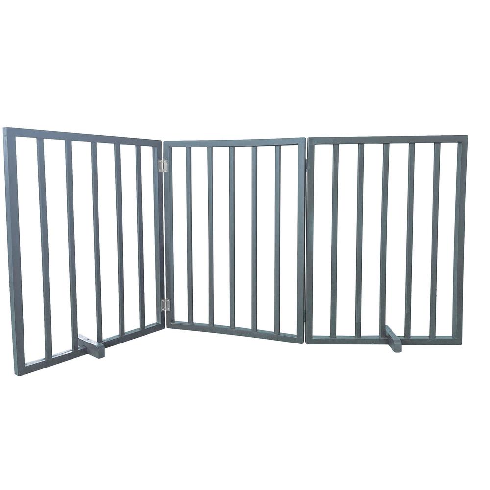 AmeriHome 54 inch Freestanding 3-Panel Folding Wood Pet Gate - Grey