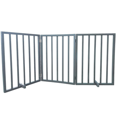 AmeriHome 54 inch Freestanding 3-Panel Folding Wood Pet Gate - Grey