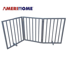 AmeriHome 54 inch Freestanding 3-Panel Folding Wood Pet Gate - Grey