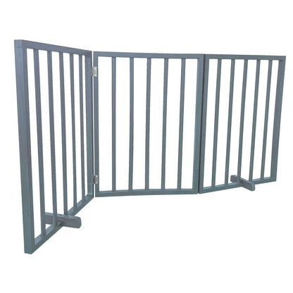 AmeriHome 54 inch Freestanding 3-Panel Folding Wood Pet Gate - Grey
