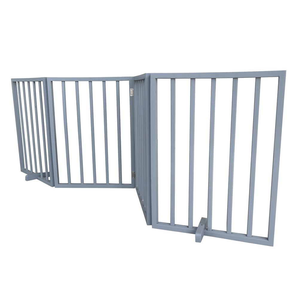 AmeriHome 72 inch Freestanding 4-Panel Folding Wood Pet Gate - Grey