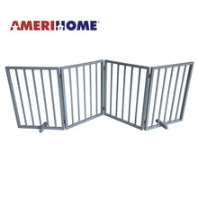 AmeriHome 72 inch Freestanding 4-Panel Folding Wood Pet Gate - Grey