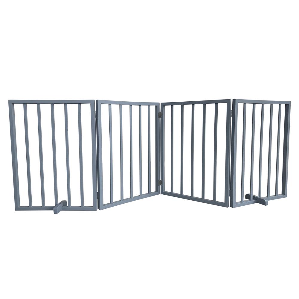 AmeriHome 72 inch Freestanding 4-Panel Folding Wood Pet Gate - Grey