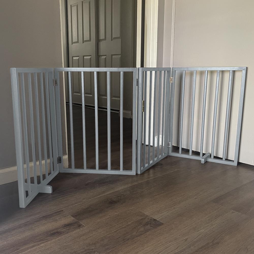 AmeriHome 72 inch Freestanding 4-Panel Folding Wood Pet Gate - Grey