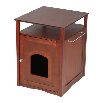 Cat Washroom Litter Box Cover / Night Stand Pet House, Walnut