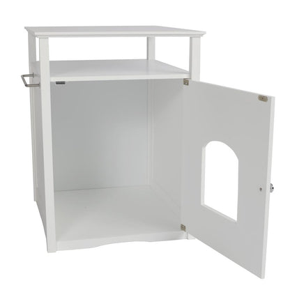 Cat Washroom Litter Box Cover / Night Stand Pet House, White