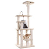 65" Real Wood Cat Tree With Sisal Rope, Hammock, Soft-Side Playhouse