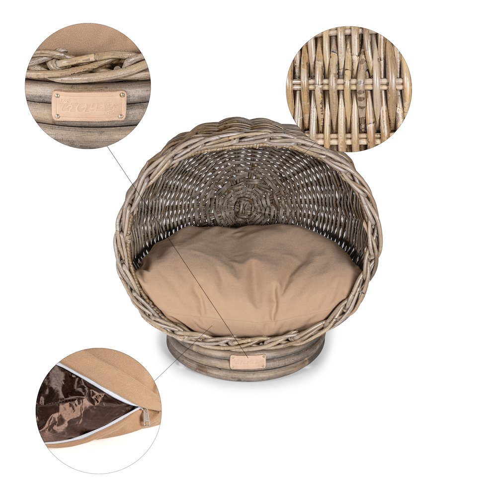Socket Dome Bohemian Handwoven Rattan Cat Bed With Machine-Washable Cushion