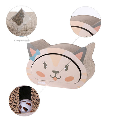 Opal Modern Cardboard Happy Cat Head 2-In-1 Cat Cave Scratcher