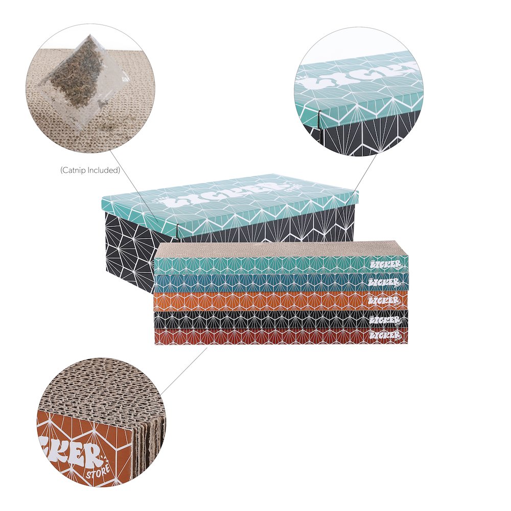 Naomi Modern Cardboard Reversible Cat Scratcher Pad In Box With Catnip