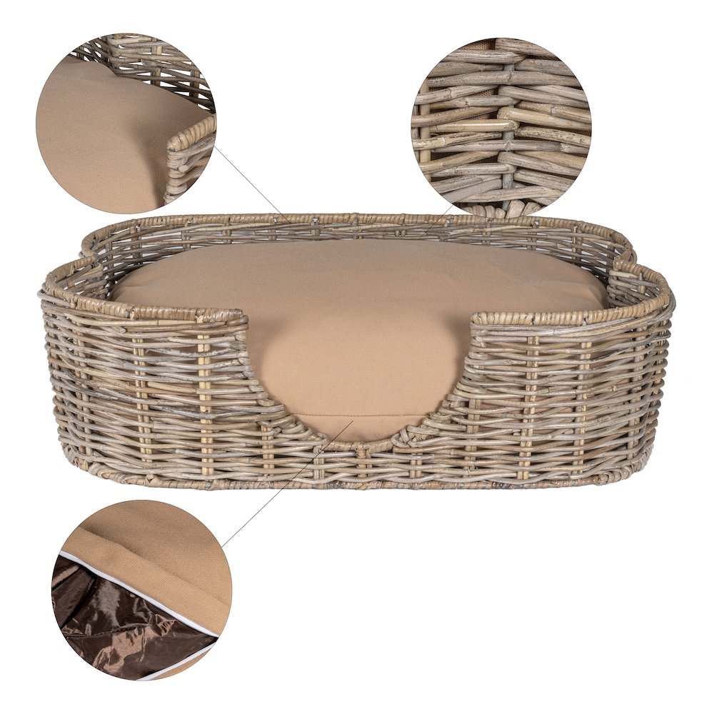 Scallop Tropical Handwoven Rattan Dog Bed With Machine Washable Cushion