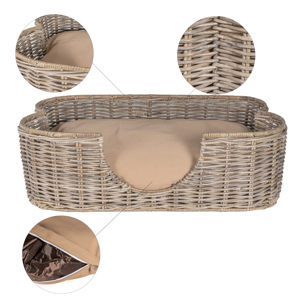 Scallop Tropical Handwoven Rattan Dog Bed With Machine Washable Cushion