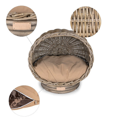 Socket Dome Bohemian Handwoven Rattan Cat Bed With Machine-Washable Cushion