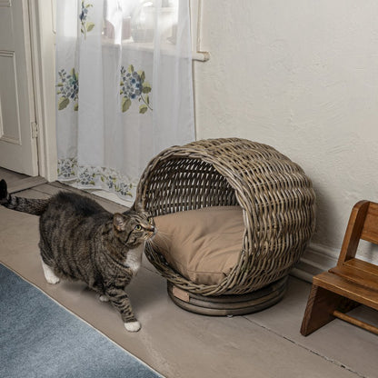 Socket Dome Bohemian Handwoven Rattan Cat Bed With Machine-Washable Cushion