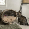Socket Dome Bohemian Handwoven Rattan Cat Bed With Machine-Washable Cushion